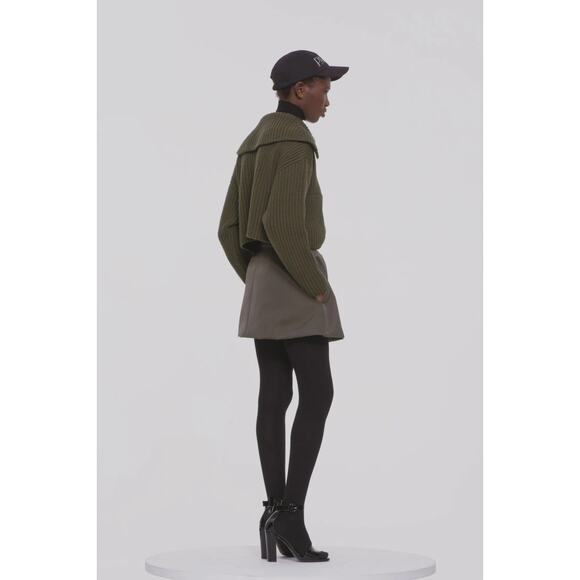 Patou 100% wool Sailor Collar Sweater 1/2 zip cropped army green size large L - Picture 5 of 14